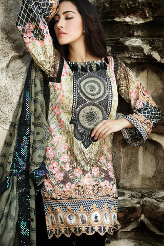 Black 3 Pc Premium Embroidered Chiffon Dress PM-132